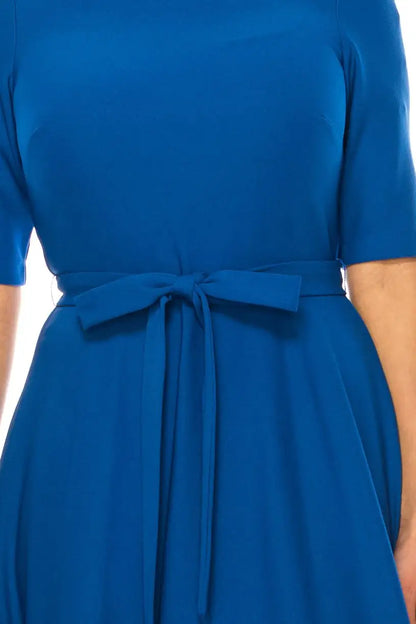 Royal blue maison tara day dress with tie-back bow in azure blue size 4/6/8