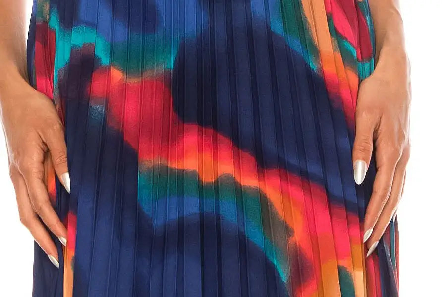 Nicole Miller pleated midi skirt in colorful abstract print for women’s fashion