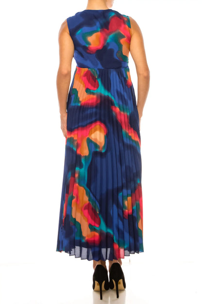 Women’s sleeveless maxi dress with colorful abstract print by Nicole Miller