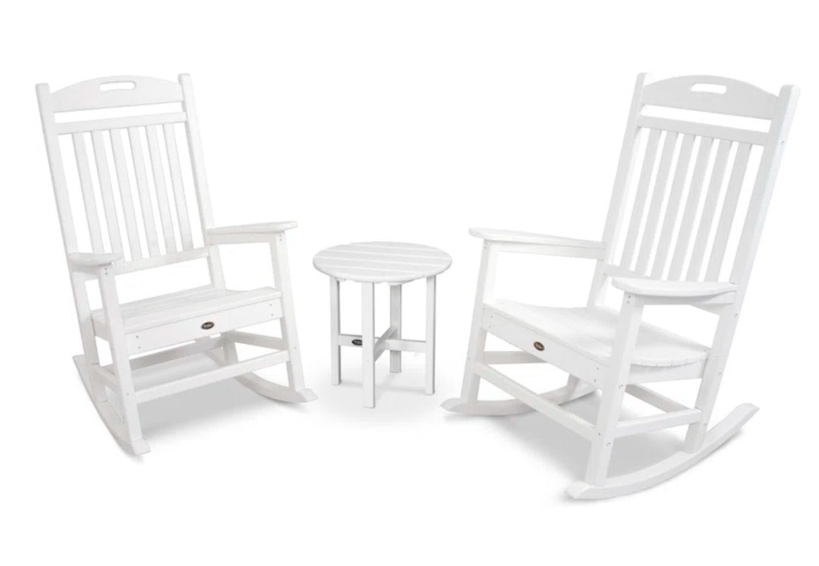 Three Piece Outdoor Rocker Set With Weatherproof Table-1