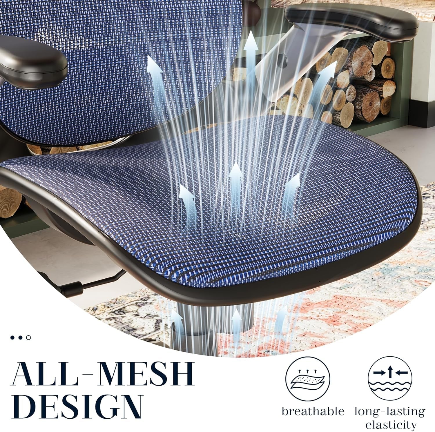 Adjustable Blue Mesh Desk Chair, Ergonomic, Lumbar Support-4