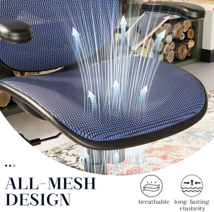 Adjustable Blue Mesh Desk Chair, Ergonomic, Lumbar Support-4