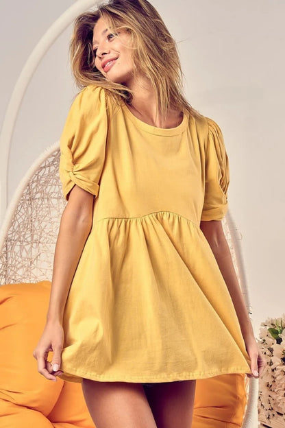 BiBi Cotton Span Knit with Puff Sleeve Baby Doll Top