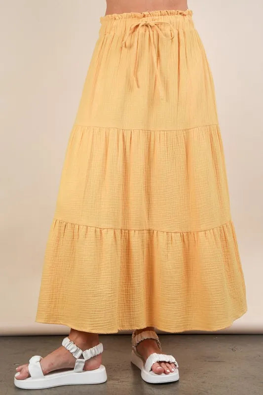 VERY J Elastic Waist Tiered Maxi Skirt