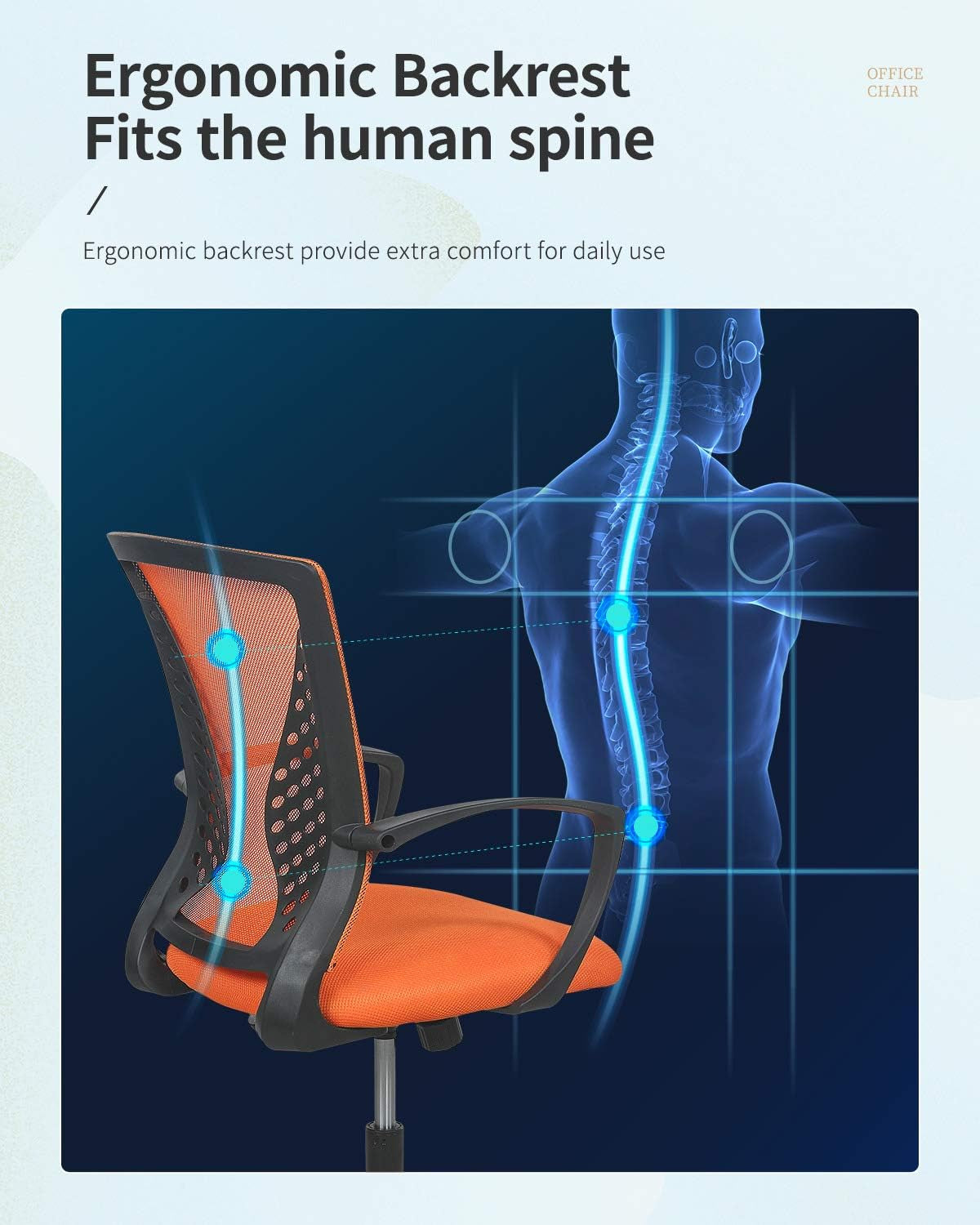 Ergonomic Orange Mesh Office Chair with Armrests-3