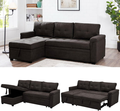 Transform Any Space: Sleeper Sectional Sofa with Convertible Sofa Bed & Inviting Chaise. Find Tranquil Comfort with Stress-Relieving Design & Durable Cushions - Espresso/Velvet-0