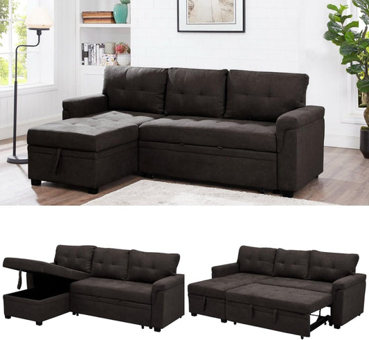 Transform Any Space: Sleeper Sectional Sofa with Convertible Sofa Bed & Inviting Chaise. Find Tranquil Comfort with Stress-Relieving Design & Durable Cushions - Espresso/Velvet-0