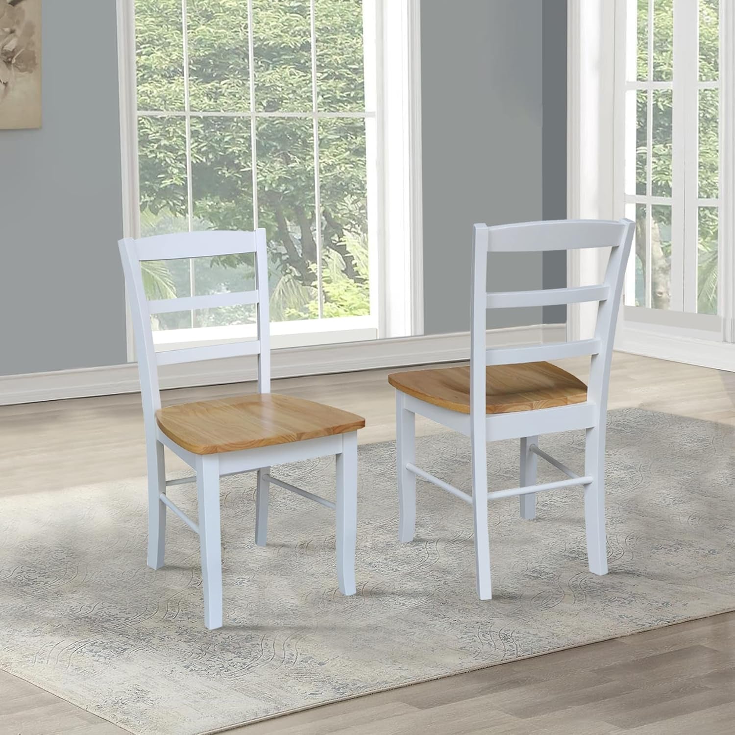 Madrid Ladderback, Set of 2 Dining Chairs , Solid Wood Kitchen/Dining Chairs, Parawood Construction, 18.1"W X 19.3"D X 35.2"H, 225 Lb Weight Capacity, Elegant, Durable, White/Natural-1