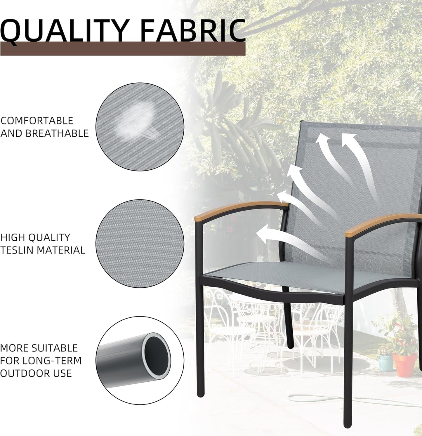 3 Pieces Patio Bistro Sets, Outdoor Textilene Fabric Conversation Bistro Set, Textilene Fabric Front Porch Chairs Small Patio Furniture Set with Table for Lawn,Garden,Balcony (Grey)-1