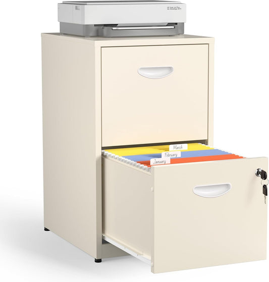 2 Drawer File Cabinet with Lock,Cream Metal Filing Cabinets,Vertical Locking File Cabinet Fit Hanging Files, Letter,File Box and A4 Documents(Cream)-0