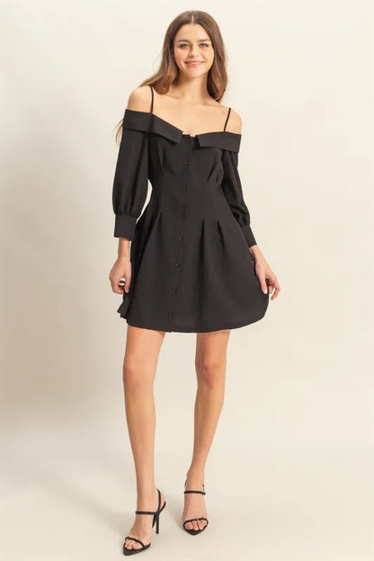 HYFVE Button Down Spaghetti Strap Mini Dress with Pockets