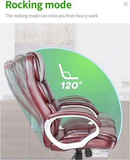 Office Chair Computer High Back Adjustable Ergonomic Desk Chair Executive PU Leather Swivel Task Chair with Armrests Lumbar Support (Brown)-3