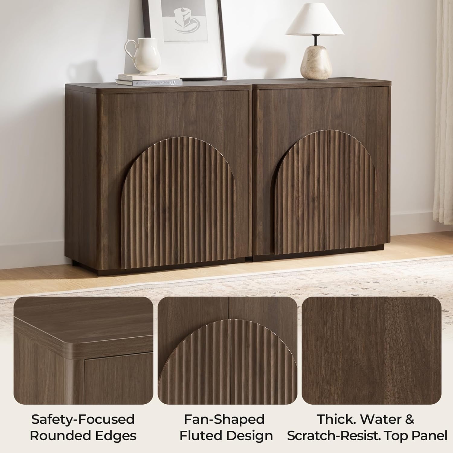 Walnut Sideboard Buffet Cabinet With Generous Storage-4