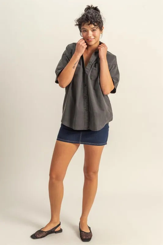 HYFVE Short Sleeve Button Down Oversized Shirt