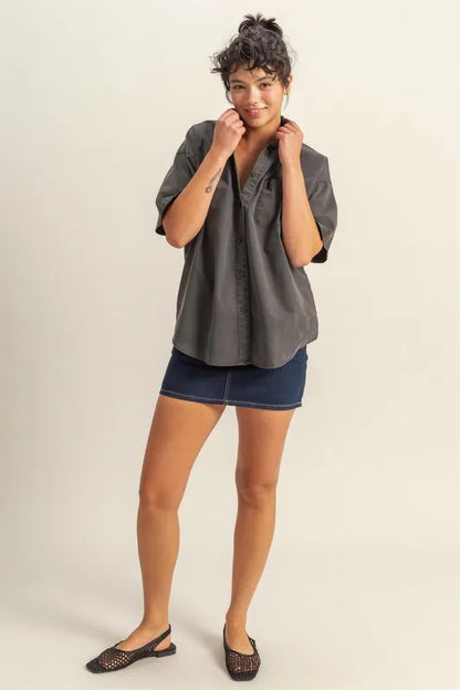 HYFVE Short Sleeve Button Down Oversized Shirt