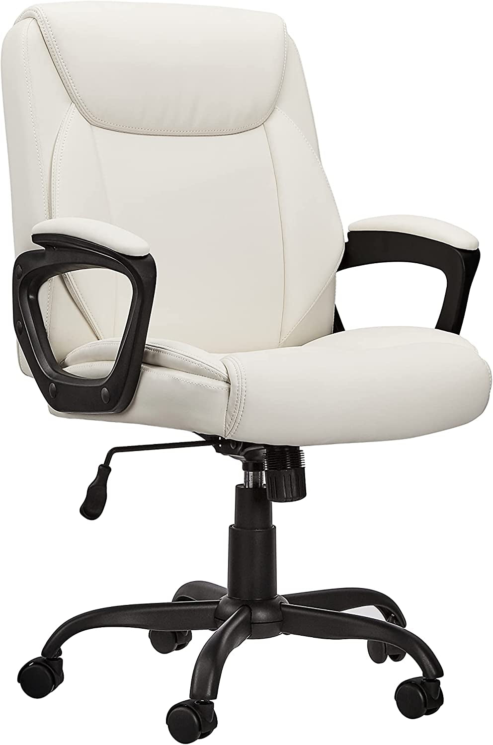 Padded Mid-Back Office Chair with Armrest - Cream-1