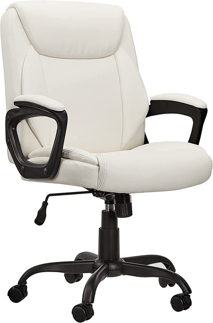 Padded Mid-Back Office Chair with Armrest - Cream-1