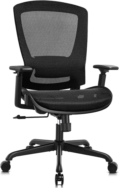 Mesh Office Chair,Ergonomic Computer Desk Chair,Sturdy Task Chair- Adjustable Lumbar Support & Armrests,Tilt Function,Comfort Wide Seat,Swivel Home Office Chair (Black)-0