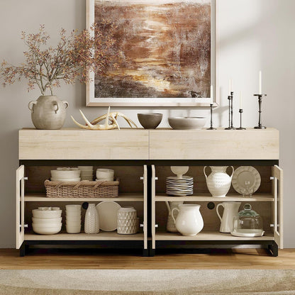 Premium Contemporary Oak Sideboard Buffet Glass Doors-3