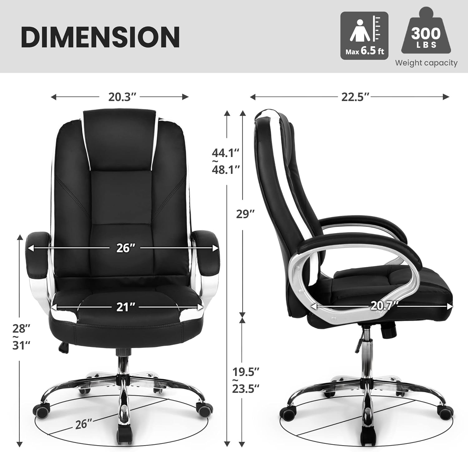 Office Chair Computer Desk Chair Gaming - Ergonomic High Back Cushion Lumbar Support with Wheels Comfortable Black Leather Racing Seat Adjustable Swivel Rolling Home Executive-2