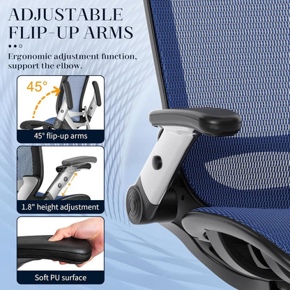 Adjustable Blue Mesh Desk Chair, Ergonomic, Lumbar Support-2