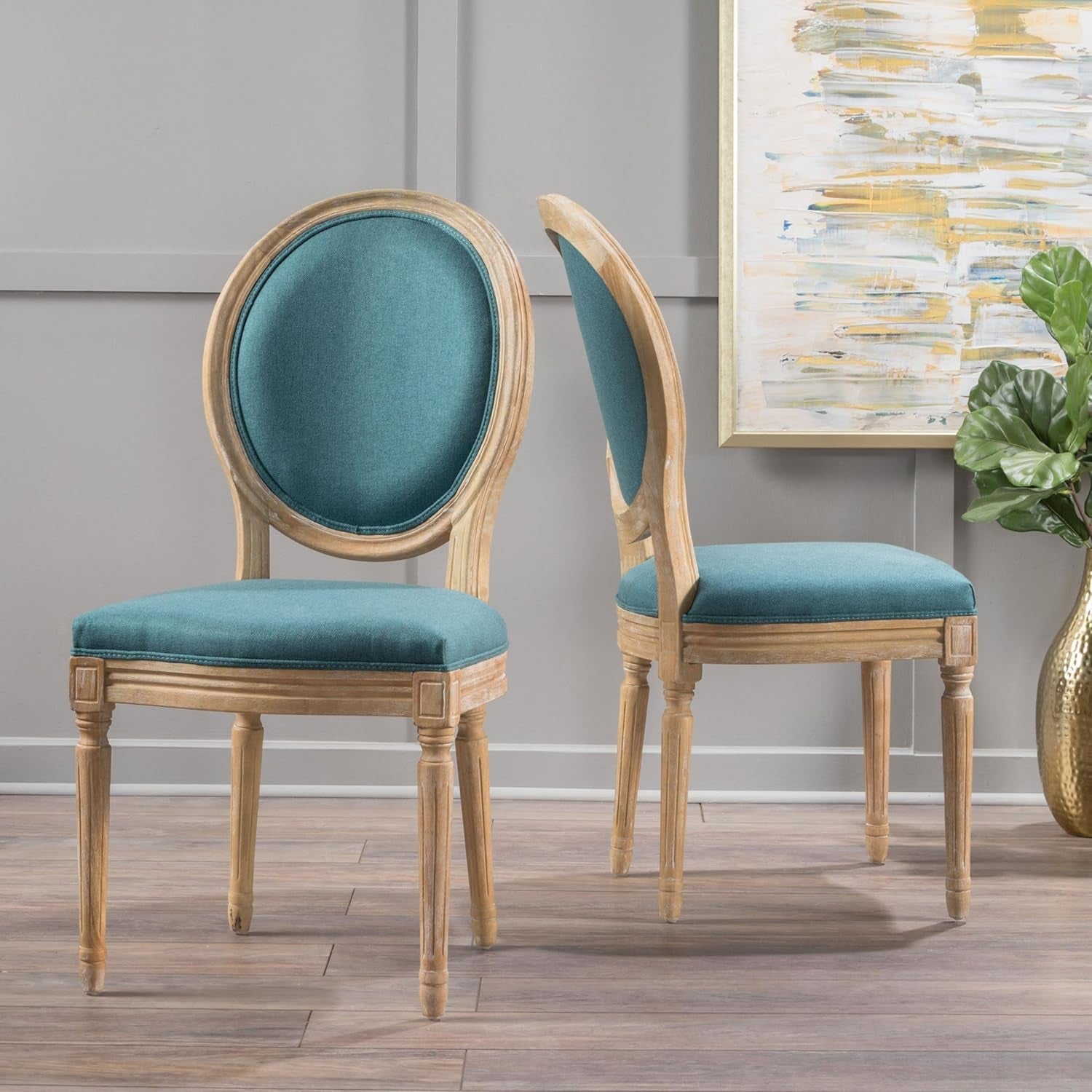 Phinnaeus Fabric Dining Chairs, 2-Pcs Set, Dark Teal-1