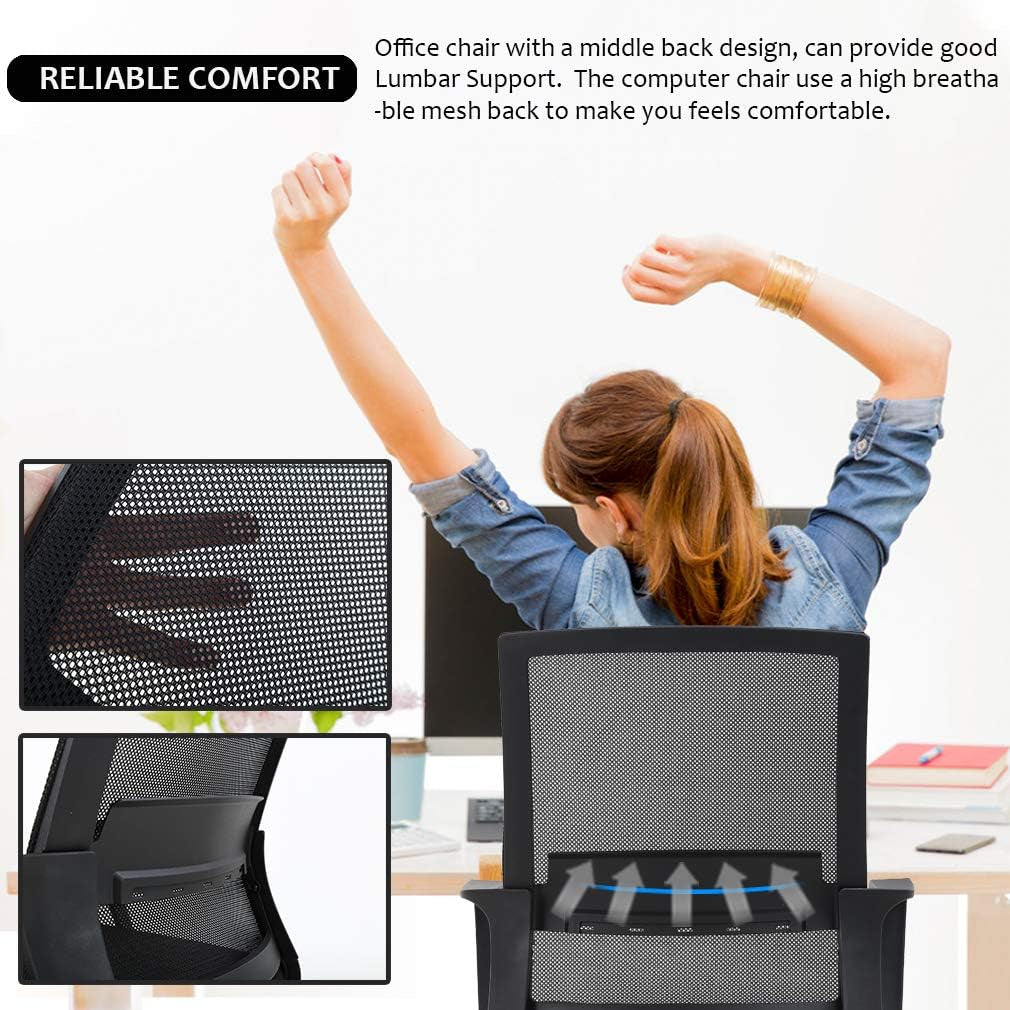 Home Office Chair Ergonomic Desk Chair Swivel Rolling Computer Chair Executive Lumbar Support Task Mesh Chair Adjustable Stool for Women Men (Black)-4