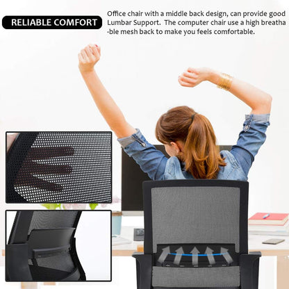 Home Office Chair Ergonomic Desk Chair Swivel Rolling Computer Chair Executive Lumbar Support Task Mesh Chair Adjustable Stool for Women Men (Black)-4