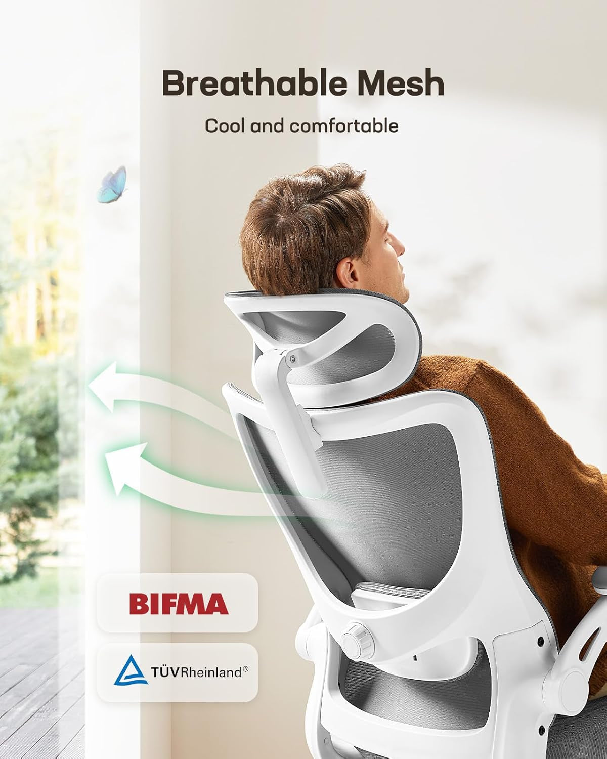 Ergonomic Office Chair: Office Computer Desk Chair with High Back Mesh and Adjustable Lumbar Support Rolling Work Swivel Task Chairs with Wheel 3D Armrests and Headrest-4