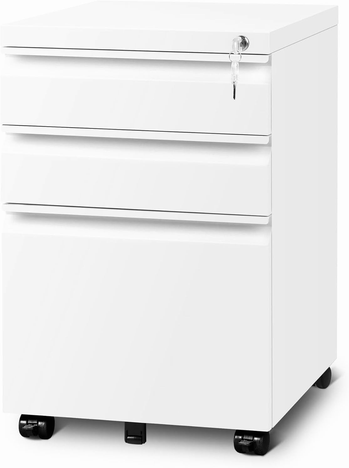 3 Drawer File Cabinet with Lock, File Cabinets for Home Office,Under Desk Cabinet, Locking File Cabinet for A4/Letter/Legal, Fully Assembled Expect Casters, Matte White-0