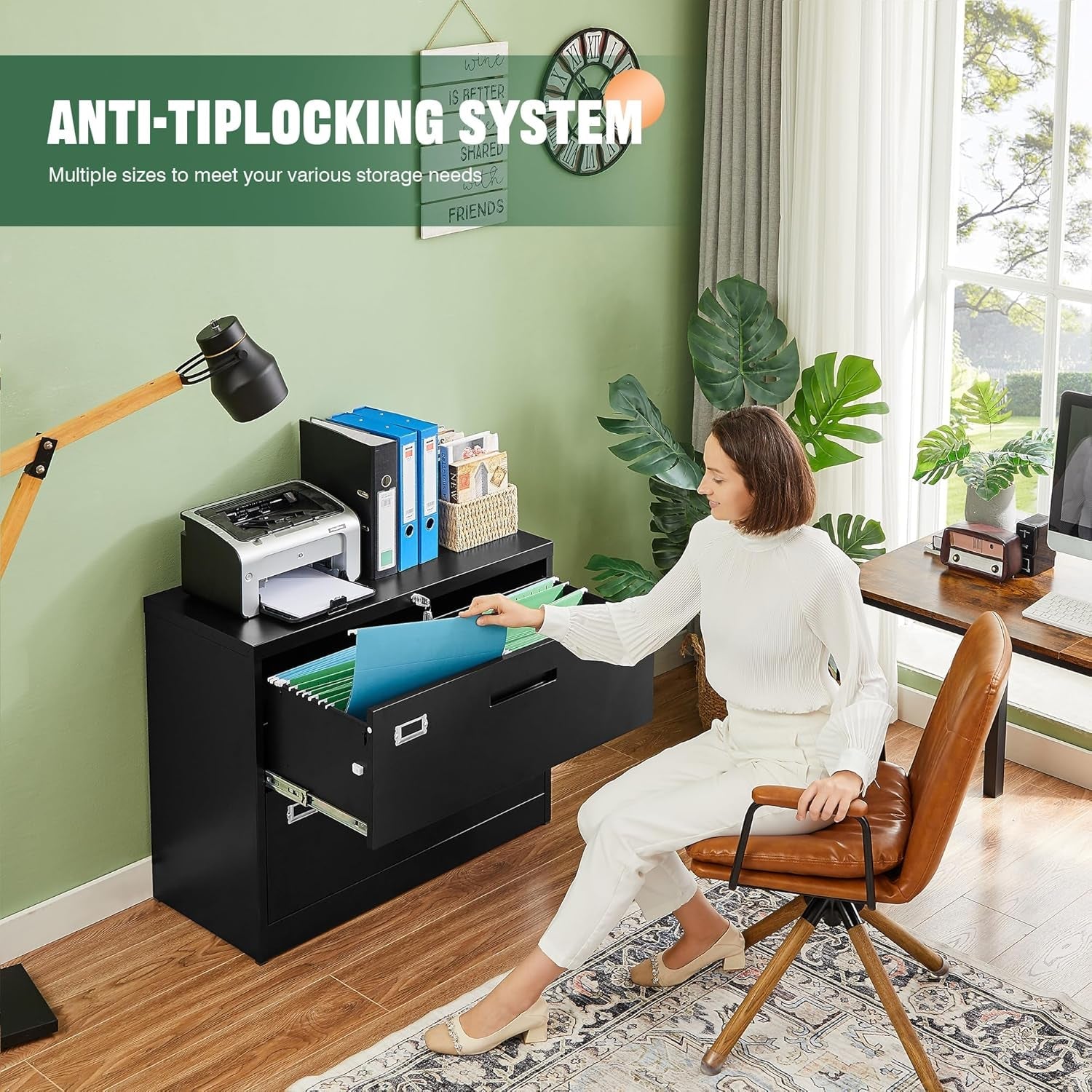 Metal Lateral File Cabinets with Lock,2 Drawer Steel Wide Filing Organization Storage Cabinets,Home Office Furniture for Hanging Files Letter/Legal/F4/A4 Size (Blcak-2 Drawer)-3