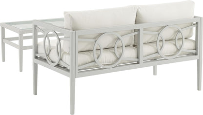 Ashford 2-Piece Outdoor Coffee Table and Loveseat Patio Furniture Set for Porch, Deck, Gray with Creme Cushions-2