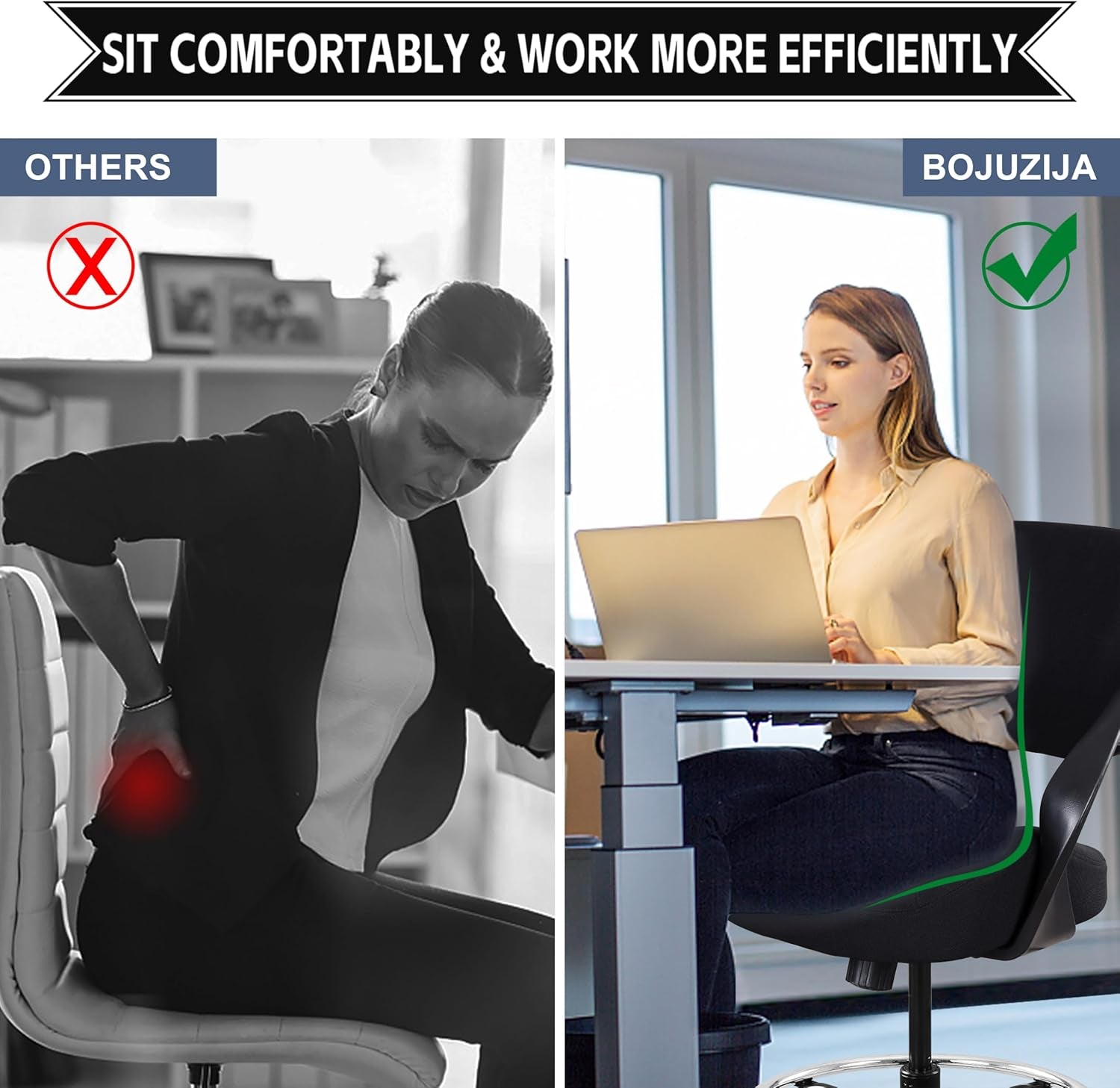 Ergonomic Drafting Chair,Standing Computer Desk Chair,Foot Ring,Lumbar Support,Swivel Task Chair-Black-3
