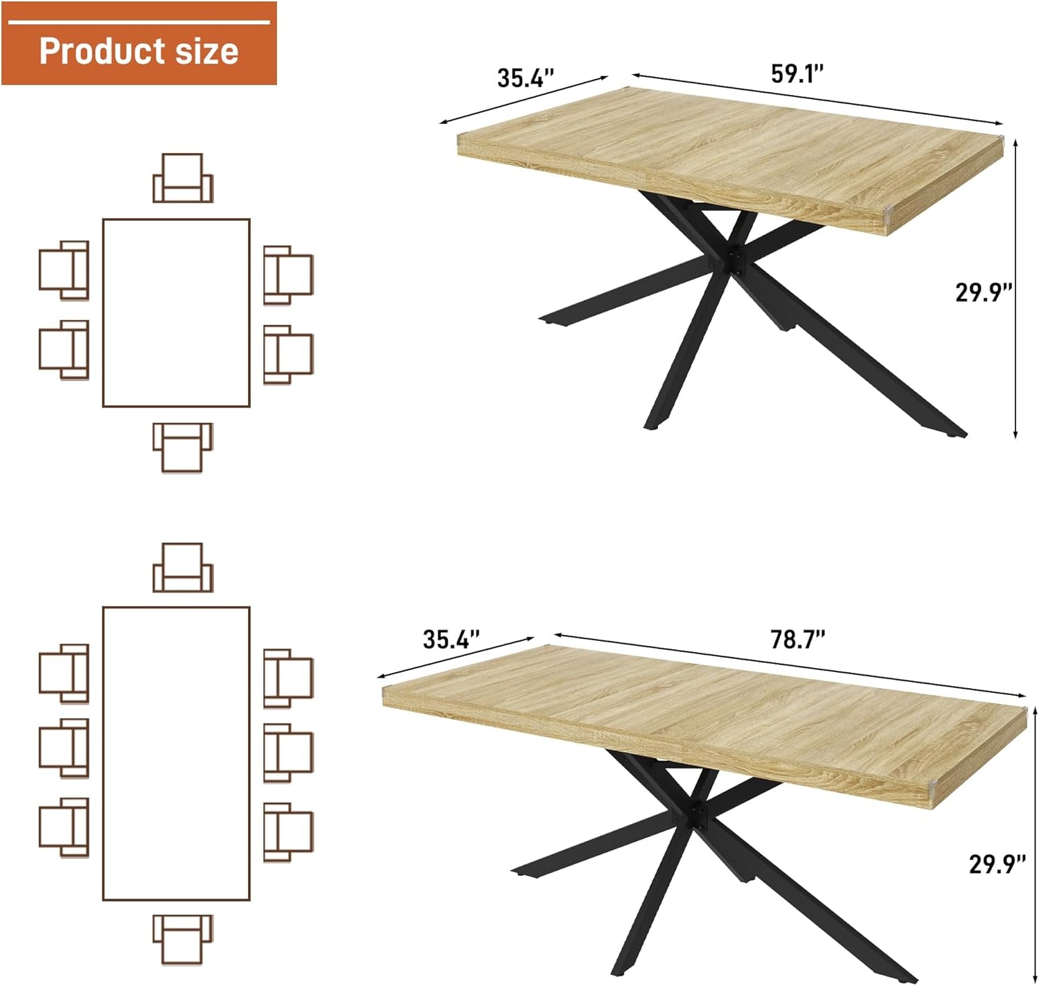Extendable Rectangular Wood Dining Table For 6 To 8-1