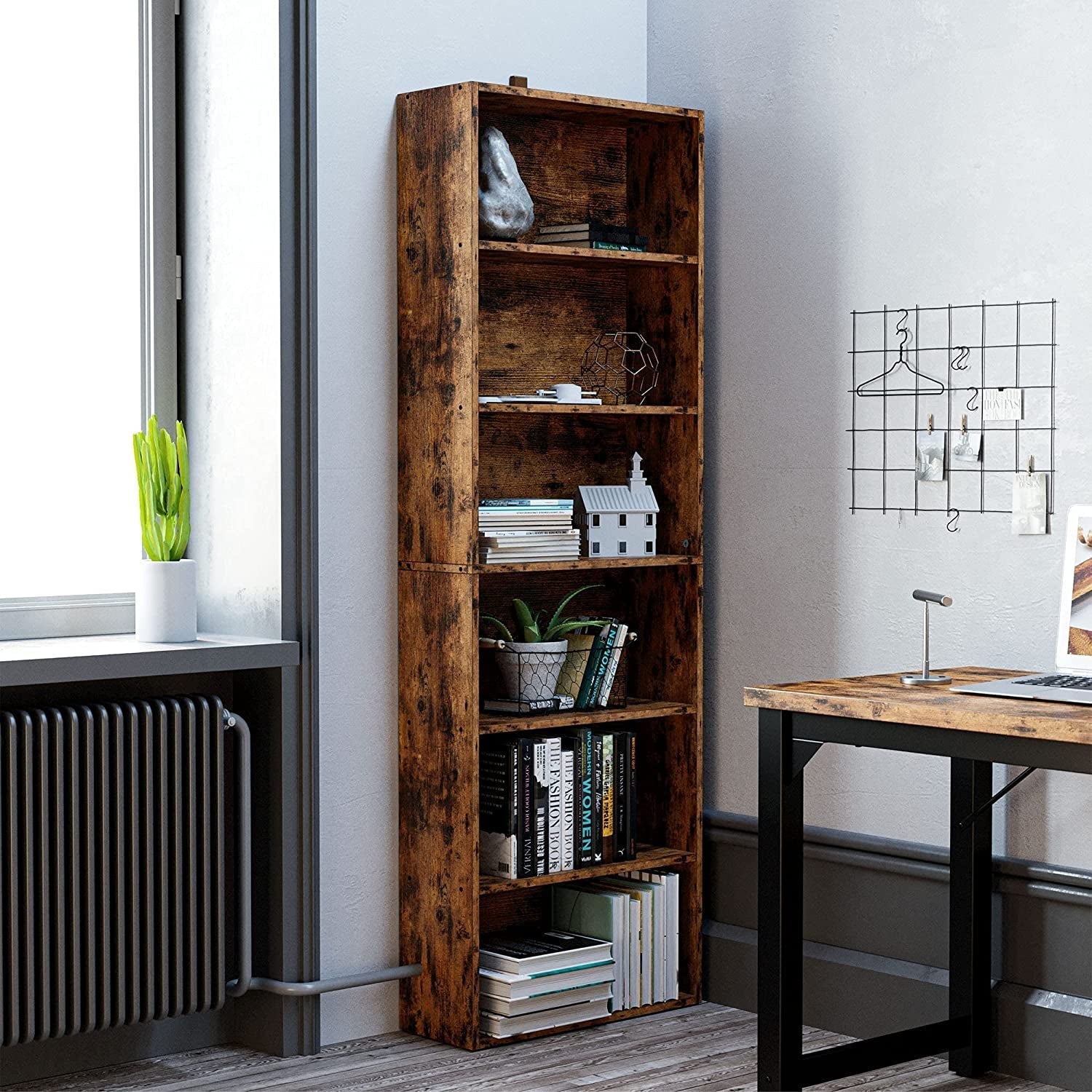 Vintage Brown 6-Shelf Floor Bookcase for Home-4