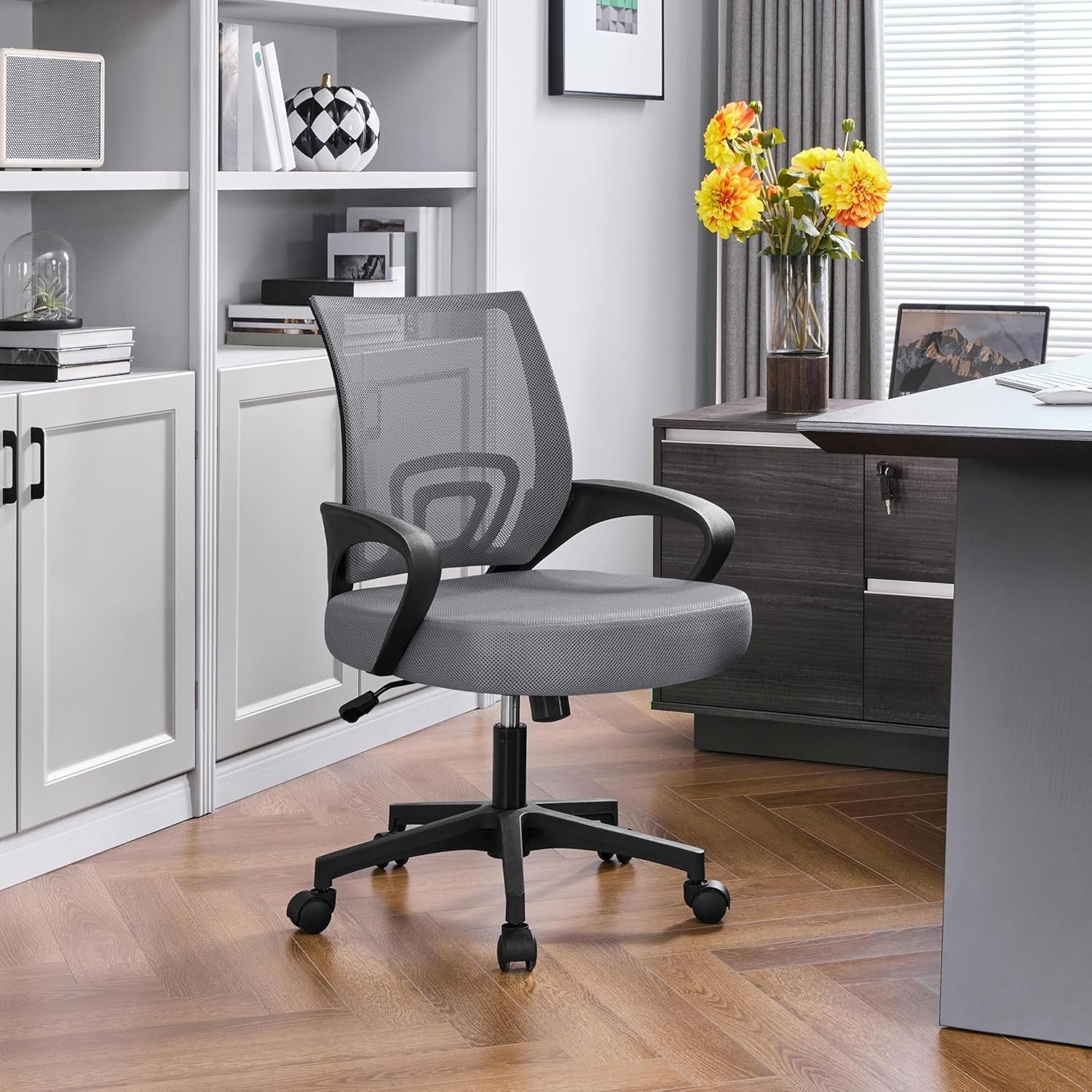 Office Chair Mid Back Executive Task Swivel Rolling Gaming Lumbar Support Modern Desk Computer Ergonomic Mesh Embody Chair Rolly Study Chair with Armrests, Dark Grey-1