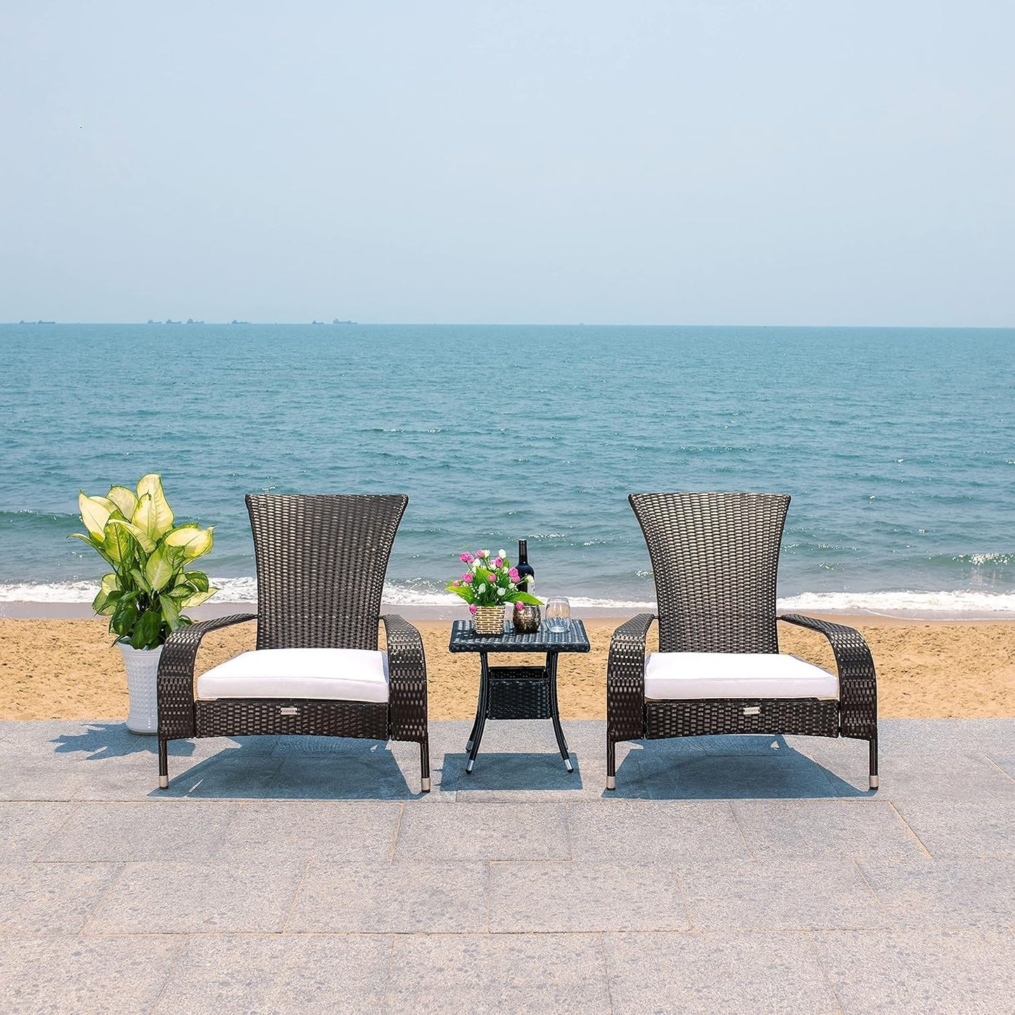 Outdoor Collection Edna Black/White Cushion 3-Piece Lounge Set PAT7719A-1