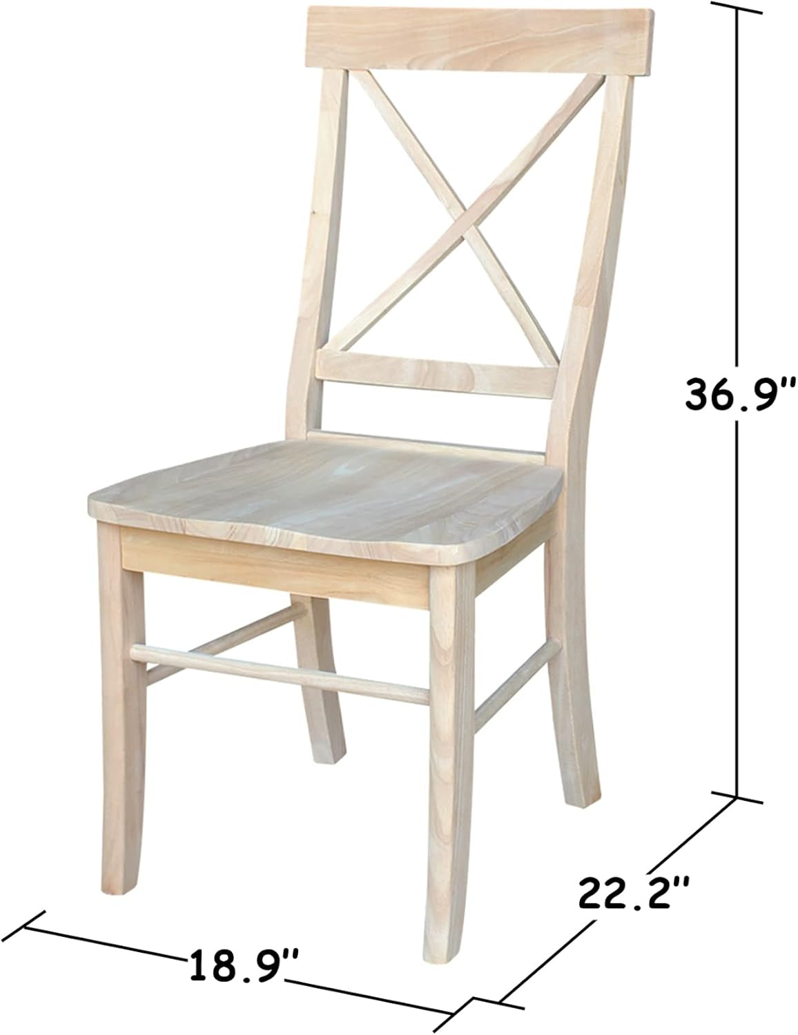 X-Back Dining Chairs Set of 2 Solid Parawood, Upgrade Your Dining Room with Stylish and Comfortable Chairs, Paint or Stain in Any Color, 18.9"W X 22.2"D X 36.9"H, Unfinished-1