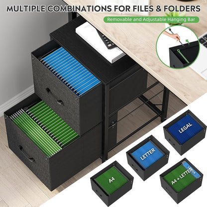 Filing Cabinets for Home Office 2 Drawer Fabric File Cabinet Small Rolling File Cabinet Printer Stand Lateral Filing Cabinet Fits A4 Letter Legal Size, Black-3