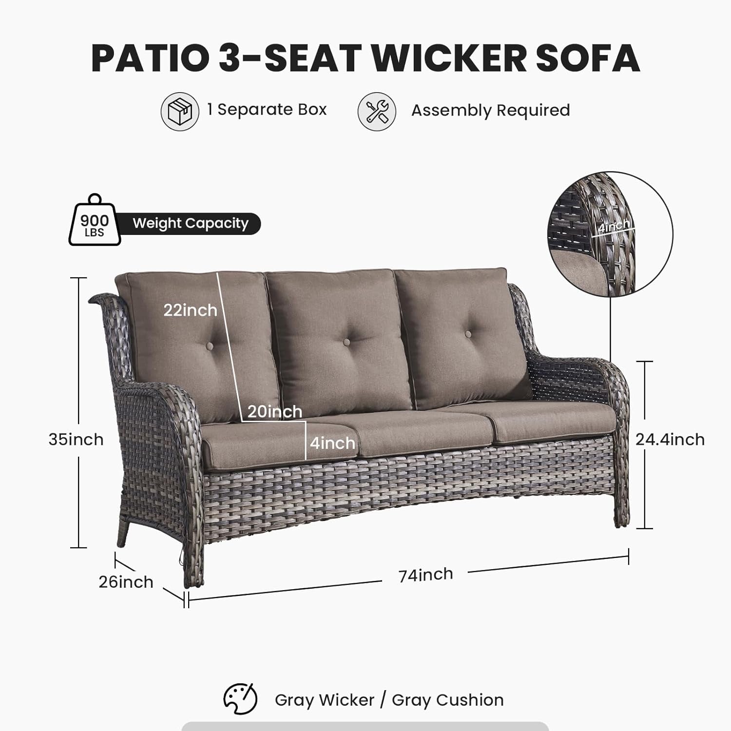 Outdoor Furniture 3-Seater Rattan Sofa Patio Wicker Sofa Couch Furniture Set with Washable Cushions-1