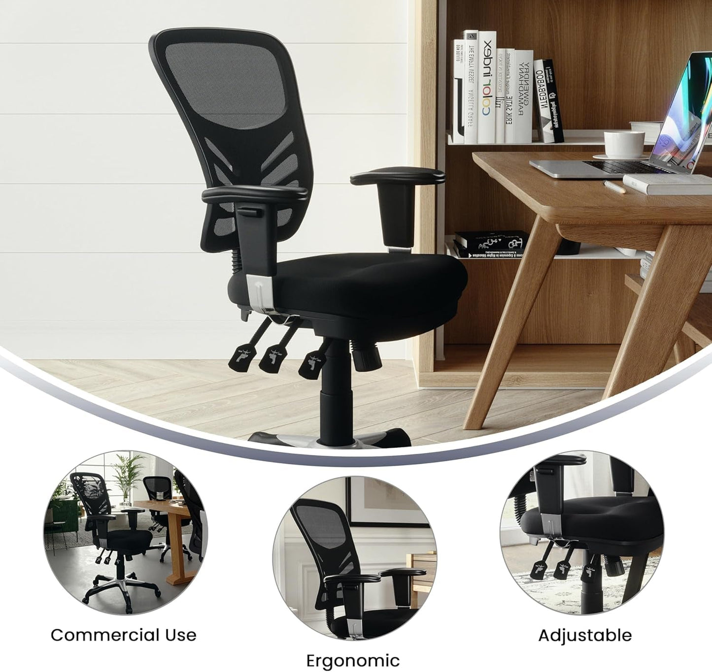 Nicholas Mid-Back Swivel Office and Gaming Chair, Ergonomic Mesh Office Chair with Adjustable Lumbar Support and Height, Black-4