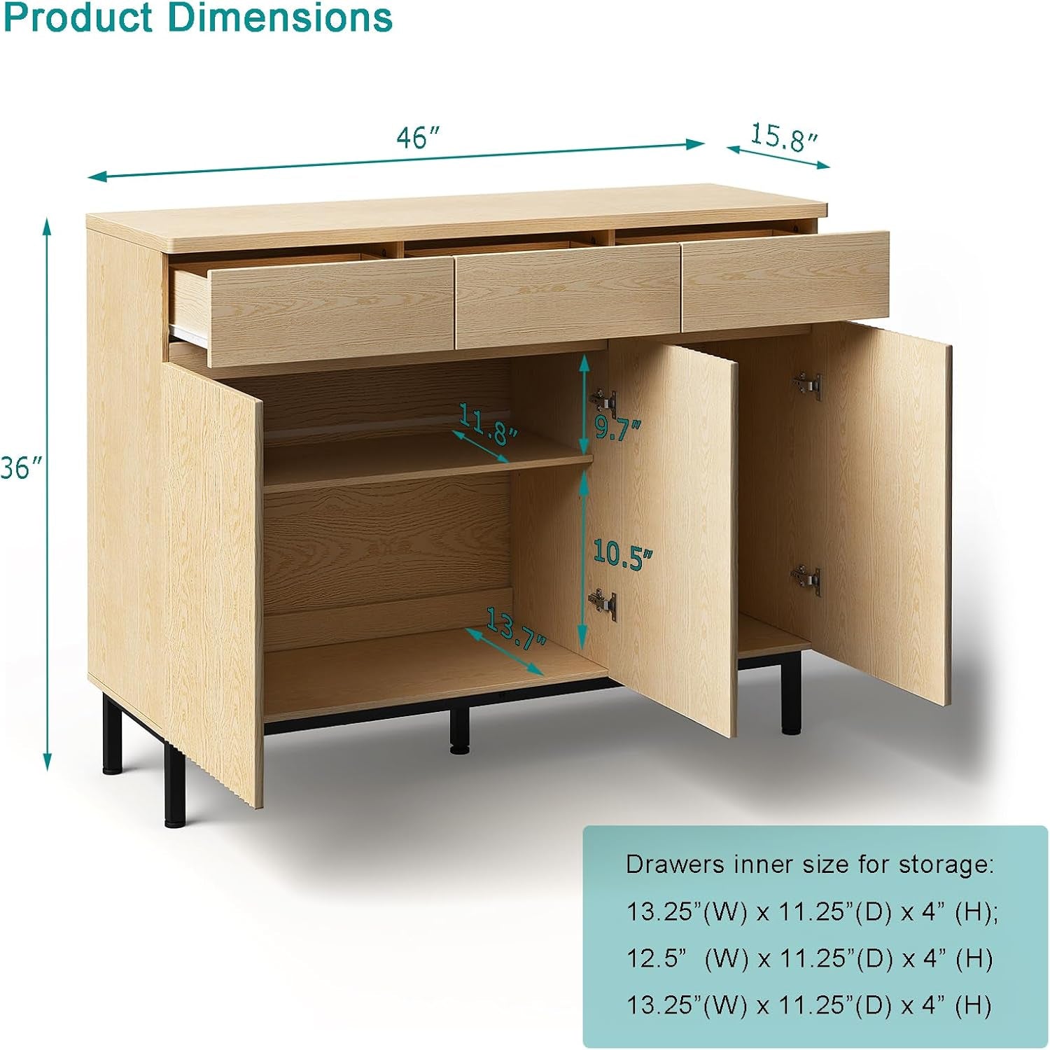 Natural 46Inch LED Sideboard Buffet Cabinet Storage-1