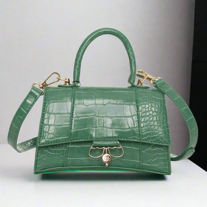 Egon Von Furstenberg green synthetic Croc embossed Handbags