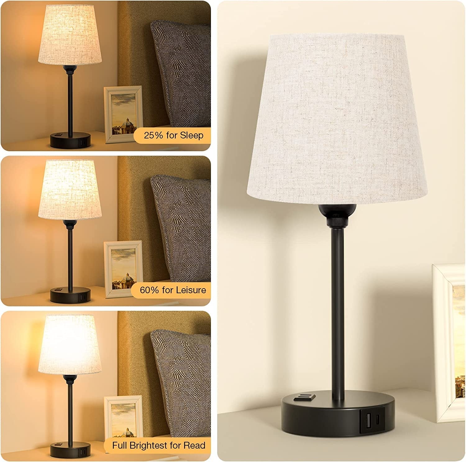 Set of 2 Mini Bedside Lamps with USB and AC Outlets-2