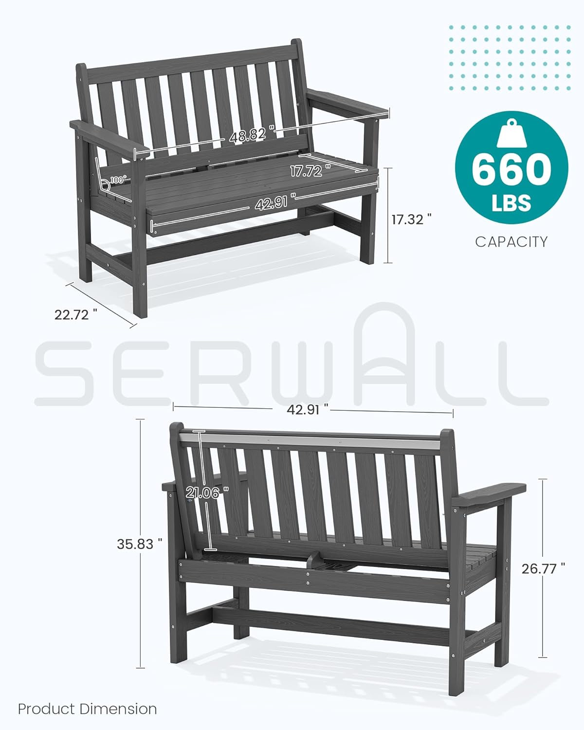 Weatherproof Two-Person Outdoor Bench With High Weight Capacity-2