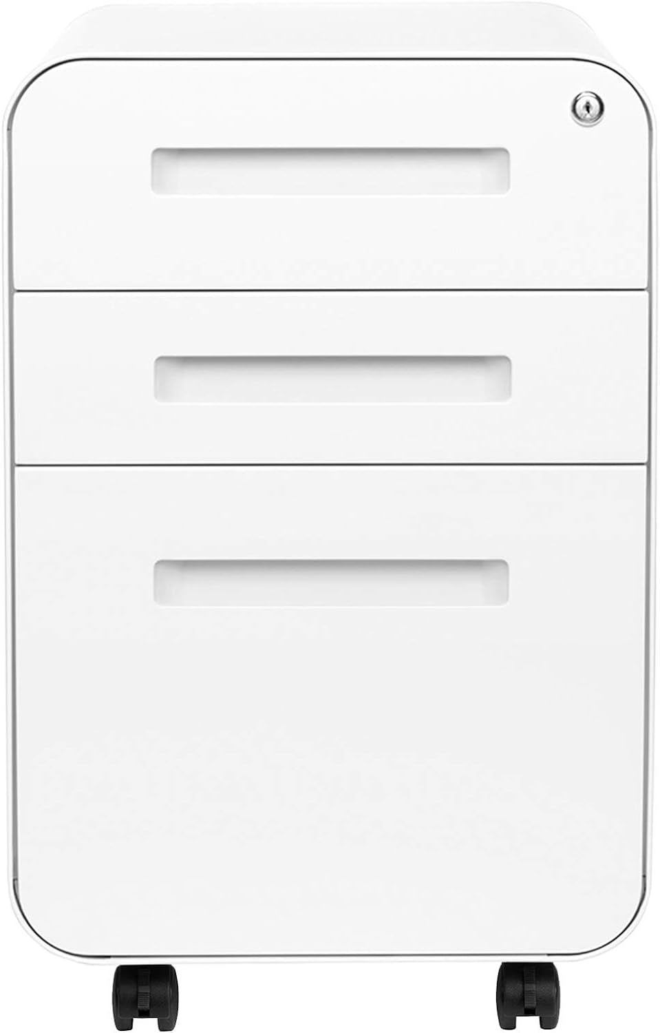 White Filing Cabinet with Lock & Wheels-2