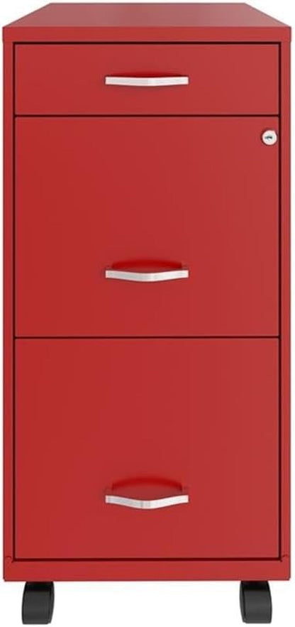 3 Drawers 29.52" Vertical Red Metal Filing Cabinet Lockable Pre-Assembled Movable Letter Size for Home, Office-3