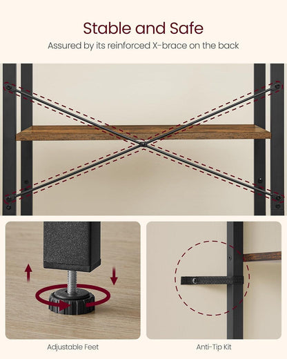 Four Tier Bookshelf Steel Frame 11.8 X 26 X 47 Rustic Brown-3