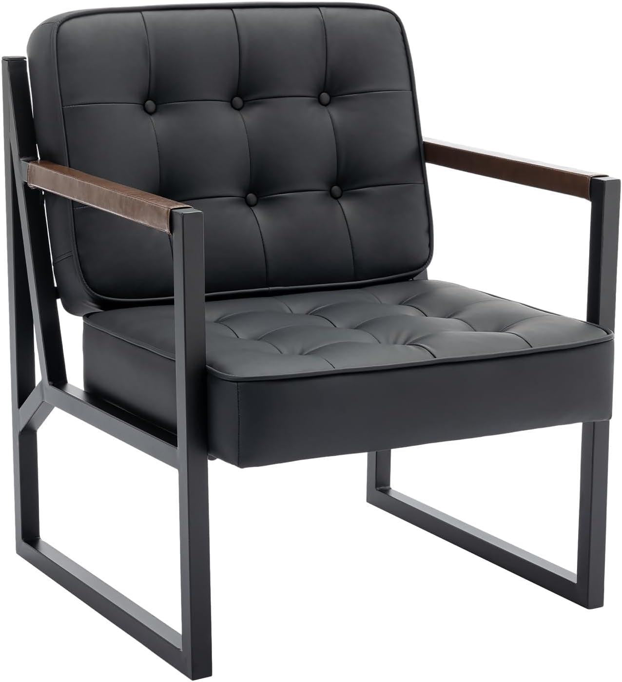 Mid Century Classic Black Leather Upholstered Chair-2