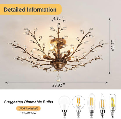 Five Light Vintage Crystal Chandelier Bronze Fixture-2